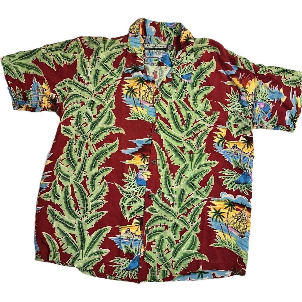 Ocean Current Hawaiian Floral Casual Button Down‎ Shirt Men's Size L